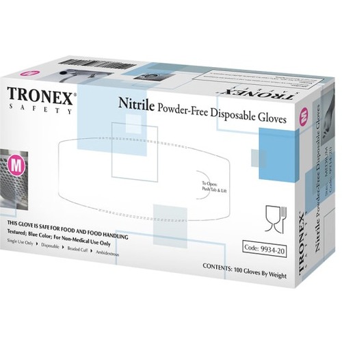 Tronex Work Gloves - Hand Protection - Medium Size - For Right/Left Hand - Blue - Textured Fingertip, Fatigue-free, Soft, Water Proof, Latex-free - For Food Service, General Purpose - 100 / Pack