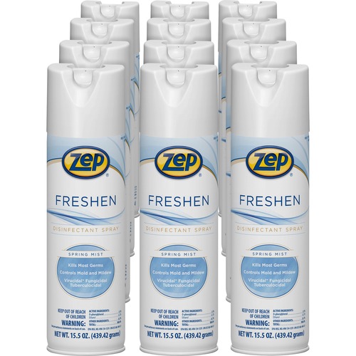 Zep Freshen Disinfectant Spray - 15.5 fl oz (0.5 quart) - Spring Mist Scent - 12 / Carton - Non-porous, Virucidal, Tuberculocide, Fungicide - Clear