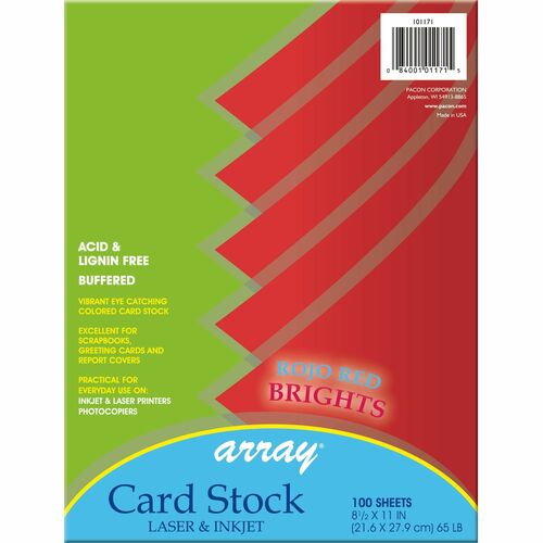 Pacon Color Brights Cardstock - Rojo Red - Letter - 8 1/2" x 11" - 65 lb Basis Weight - 100 / Pack - Acid-free, Recyclable, Lignin-free, Buffered - Rojo Red