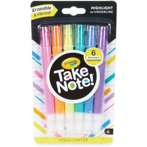 Crayola Take Note Erasable Highlighters - Chisel Marker Point Style - Assorted - 6 / Pack