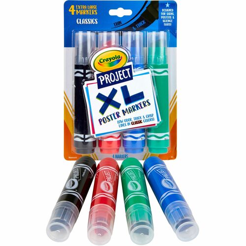 Crayola XL Classic Poster Markers - Bold Marker Point - Chisel Marker Point Style - Black, Green, Blue, Red - 4 / Pack