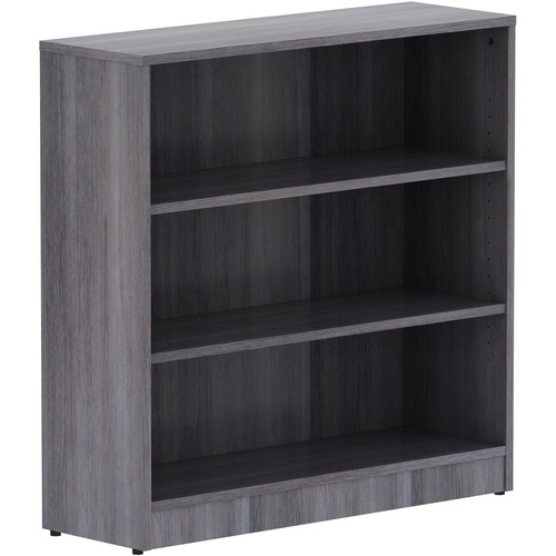 Lorell Laminate Bookcase - 36" x 12" x 36" - 3 x Shelf(ves) - Sturdy, Laminated, Contemporary Style, Square Edge, Adjustable Feet - Weathered Charcoal - Medium Density Fiberboard (MDF) - Assembly Required