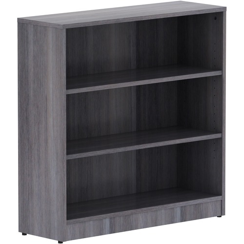 Lorell Laminate Bookcase - 36" Width x 12" Depth x 36" Height - 3 x Shelf(ves) - Sturdy, Laminated, Contemporary Style, Square Edge, Adjustable Feet - Weathered Charcoal - Medium Density Fiberboard (MDF) - Assembly Required