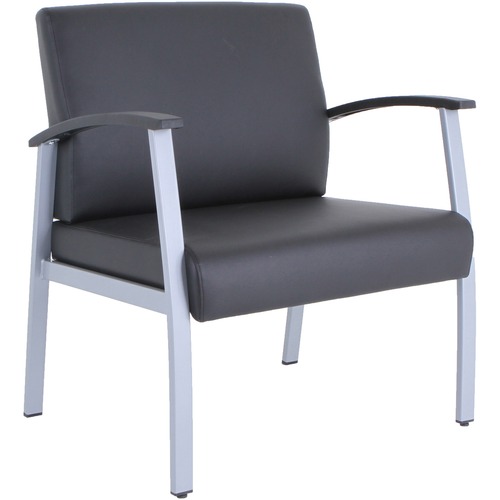 Lorell Healthcare Reception Big & Tall Antimicrobial Guest Chair - Vinyl Seat - Vinyl Back - Powder Coated Silver Steel Frame - Four-legged Base - Black, Silver - Armrest - 1 Each
