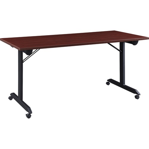 Lorell Mobile Folding Training Table - Rectangle Top - Powder Coated Base - 200 lb Capacity x 63" Table Top Width - 29.50" Height x 63" Width x 24" Depth - Assembly Required - Mahogany - Laminate Top Material - 1 Each