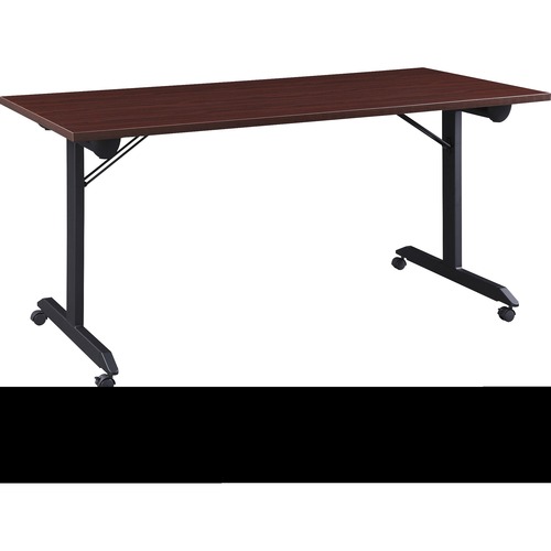 Lorell Mobile Folding Training Table - Rectangle Top - Powder Coated Base - 200 lb Capacity x 63" Table Top Width - 29.50" Height x 63" Width x 29.50" Depth - Assembly Required - Brown - Laminate Top Material - 1 Each