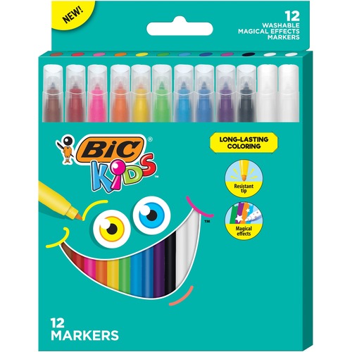 BIC Kids Coloring Marker - 2.8 mm Marker Point Size - Bullet Marker Point Style - Assorted - 12 Pack