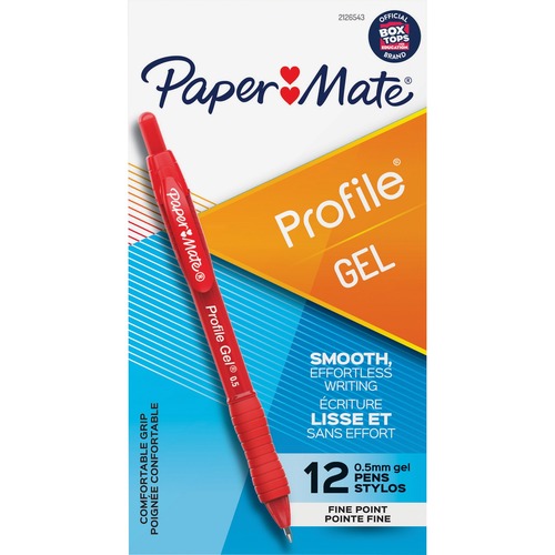 Paper Mate Profile Gel Pens - 0.5 mm Pen Point - Red Ink - Gel-based - 1 Dozen