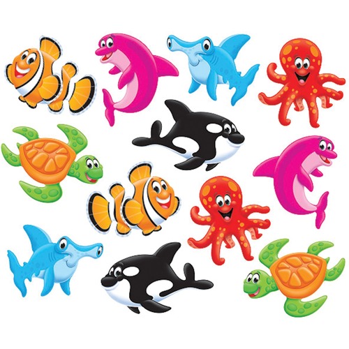 Trend Sea Buddies Mini Accents Variety Pack - Learning, Fun Theme/Subject - Precut, Durable, Reusable, Acid-free - 3" (76.2 mm) Height - 36 / Pack - Accents - TEPT10866