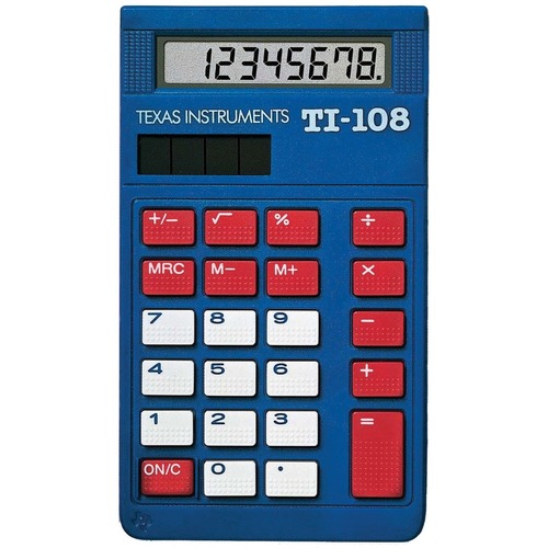 Texas Instruments TI-108 Elementary Calculator - Durable, Color Coded Key, Plastic Key, Solar, Slide-on Cover - Solar Powered - Handheld - 1 Each