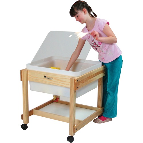 Trojan Small Hardwood Water Table & Lid - 23" Table Top Length x 22" Table Top Width x 9" Table Top Depth - 24" Height - Assembly Required - Cafeteria & Breakroom Tables - TRJM175AL