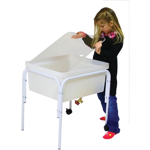 Trojan Small Tubular Water Table & Lid - White Base - 23" Table Top Length x 20" Table Top Width x 9" Table Top Depth - 24" Height - Assembly Required - Cafeteria & Breakroom Tables - TRJM165AL