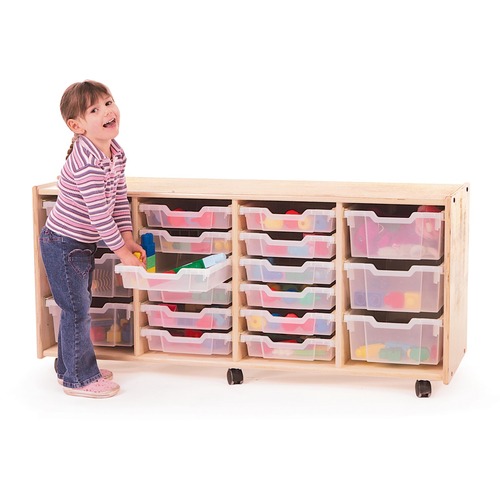 Trojan 4 Section Toddler Tray Storage - 18 x Tray - 24" Height x 55" Width x 18" Depth - Translucent Tray - Baltic Birch Plywood, Hardboard - 1 Each