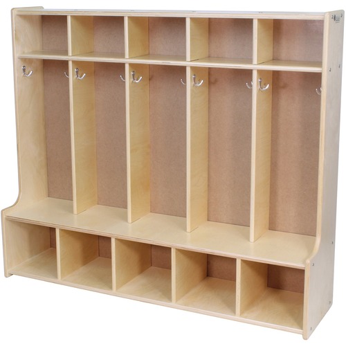 Trojan S395: Coat Cubby (5 Section) - 48" Height x 55" Width x 14" Depth - Baltic Birch Plywood, Hardboard, Hardwood - 1 Each