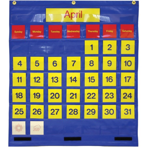SI Manufacturing Calendar Pocket Chart with Cards -Bilingual English / Spanish - Theme/Subject: Learning - Skill Learning: Calendar, Language, Weather - 1 Each