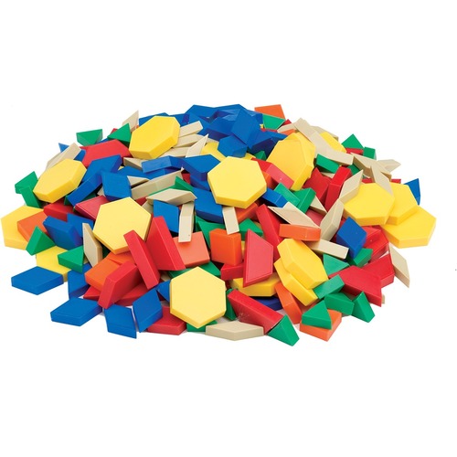 SI Manufacturing Deluxe Plastic Pattern Blocks - Skill Learning: Counting, Sorting, Matching, Color Identification, Linear Measurement - Yellow, Orange, Green, Red, Blue, Tan