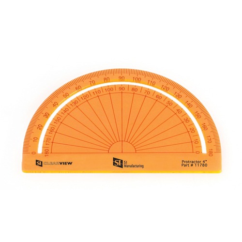 SI Manufacturing 4" Clearview Protractor -Orange - Plastic - Orange - 1 Each