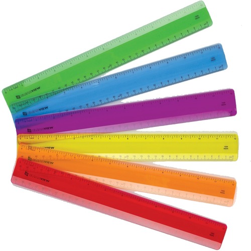 SI Manufacturing Clearview Flexible Ruler -Set of 12 - 12" Length - 1/16, 12"/ 30 Graduations - Metric, Imperial Measuring System - 12 / Set - Red, Green, Blue, Yellow, Purple, Orange