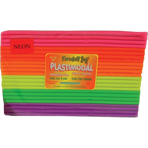 Funstuff Plastimodel Modelling Clay - Sculpture, Modeling, Cutting, Shaping, Map, Pottery - 3 Year - 1 Each - Assorted Neon - Modeling Clays & Accessories - RPG21586