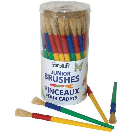 Funstuff Round Junior Brushes - 58 Brushes - 8 mm, Hog Bristle, Plastic Handle and Ferrule