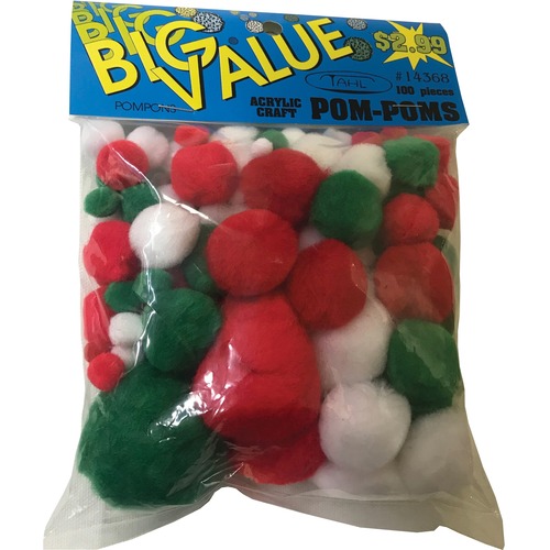Tahl Products Pom Pom - Project - 100 / Pack - Red, Green, White - Pom Poms - TAH14368X