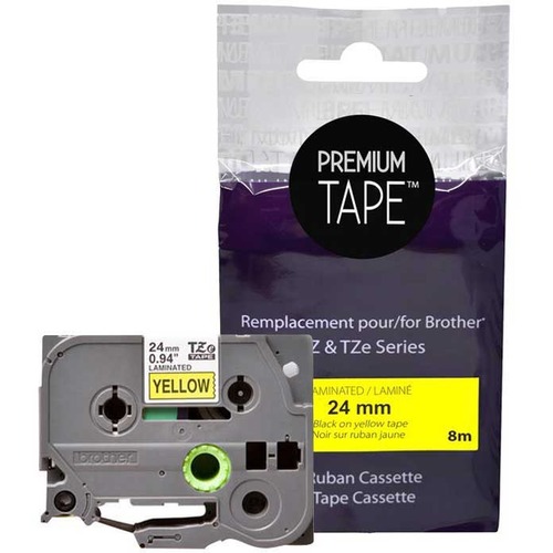 Premium Tape Label Tape - Alternative for Brother TZe-651 - 1' X 26' (24 mm X 8 m) - Black on Yellow - 1 Pack