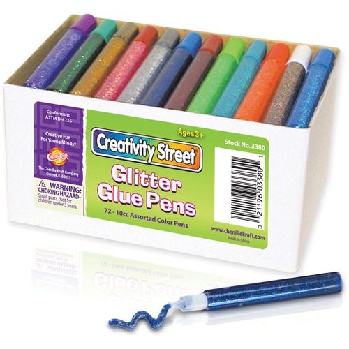 Creativity Street Glitter Glue Pens Classpack - Decoration, Fun and Learning, Collage, Classroom - 72 / Box - Assorted Neon