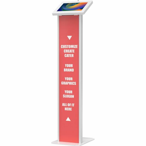 CTA Digital Locking Floor Stand w/ Graphic Slot for iPad Gen7-10 & More (White) - Up to 11" Screen Support - 48" (1219.20 mm) Height x 16" (406.40 mm) Width x 13.50" (342.90 mm) Depth - Floor - Steel - White