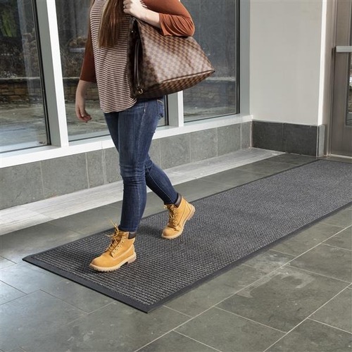Deflecto Indoor/Outdoor Entrance Mat - Indoor, Outdoor, Carpet, Home, Business - 10 ft (3048 mm) Length x 36" (914.40 mm) Width - Rectangle - Waffle Pattern - Polyester - Charcoal