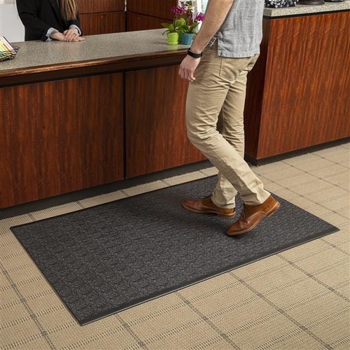 Deflecto Anti-Fatigue Textured Mat - Floor - 36" (914.40 mm) Length x 24" (609.60 mm) Width - Rectangle - Sponge, Vinyl - Black