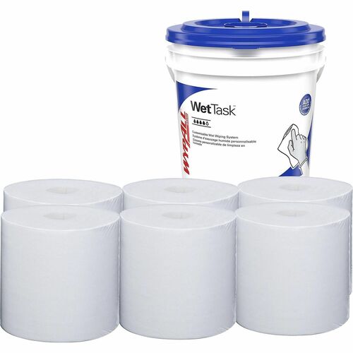 Wypall Power Clean WetTask Wipers for Disinfectants, Sanitizers and Solvents - 12" x 6" - 140 Sheets/Roll - White - Hydroknit - Disinfectant - 1 Rolls Per Bucket - 6 / Carton