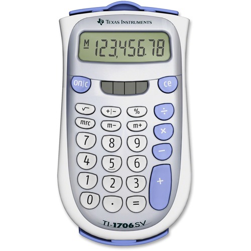 Texas Instruments TI1706 SuperView Handheld Calculator - Dual Power, Sign Change, 3-Key Memory, Large Display, Slide-on Hard Case, Wall Mountable - Battery/Solar Powered - 8.2" Height x 4.5" Width x 1" Length - Gray - 1 Each