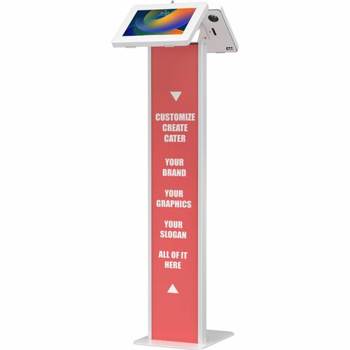 CTA Digital Customizable Dual Enclosure Locking Floor Stand Kiosk with Graphic Card Slot for Branding for 10.2 in iPad 7th, 8th Gen & More (White) - Up to 11" Screen Support - 48" (1219.20 mm) Height x 16" (406.40 mm) Width x 13.50" (342.90 mm) Depth - Fl