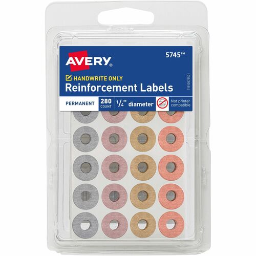 Avery® Reinforcement Labels on Small Sheets - 0.3" Diameter - Round - Assorted Metallic - 36 / Carton