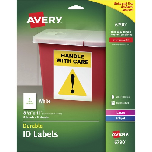 Avery® Easy Peel Full Sheet Durable ID Labels - 8 1/2" Height x 11" Width - Full Sheet - Permanent Adhesive - Laser, Inkjet - White - Film - 1 / Sheet - 8 Total Sheets - 8 Total Label(s) - 40 / Carton