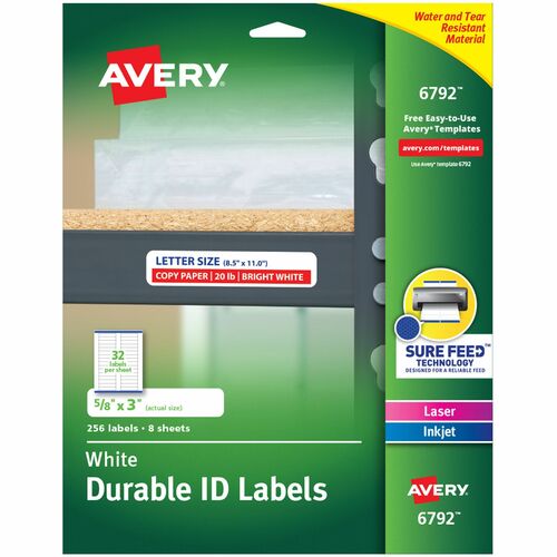 Avery® Durable Easy Peel® ID Labels, Sure Feed® Technology, Permanent Adhesive, 5/8" x 3" , 256 Labels (6792) - Avery® Durable Easy Peel® ID Labels, 5/8" x 3" , 256 Labels (6792)