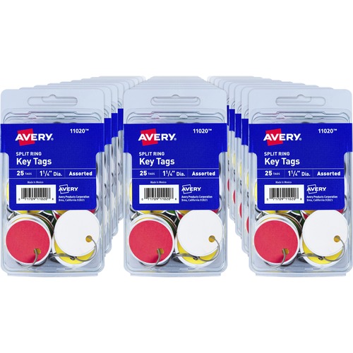 Avery 1-1/4" Key Tags, Split Ring, Assorted Colors, 25 Tags (11020) - 1.25" Diameter - Round - Metal Ring Fastener - 25 - Card Stock - Assorted