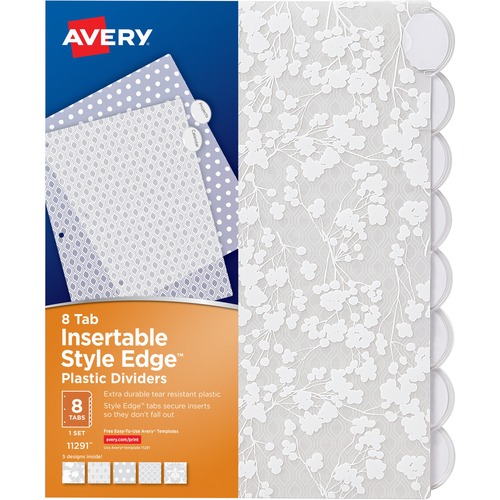 Avery® Style Edge Insertable Plastic Dividers - 8 x Divider(s) - 8 Tab(s) - 8 - 8 Tab(s)/Set - 8.5" Divider Width x 11" Divider Length - 3 Hole Punched - Frosted White Plastic Divider - Frosted White Plastic Tab(s) - 24 / Carton