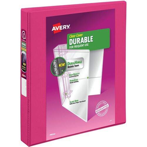 Avery Durable View 3 Ring Binder, 1" Slant Rings, 1 Pink Binder - Avery® Durable View 3 Ring Binder, 1" Slant Rings, 1 Pink Binder (17830)