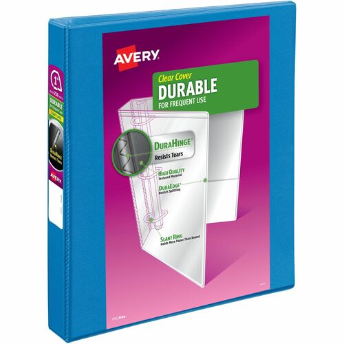 Avery® Durable View1" Binder, Pool Blue Binder (17831) - Avery® Durable View 3 Ring Binder, 1 Inch Slant Rings, 250-Sheet Capacity, DuraHinge, 1.4 Inch Wide Spine, Customizable Clear Covers and Spine, 1 Pool Blue Binder (17831)