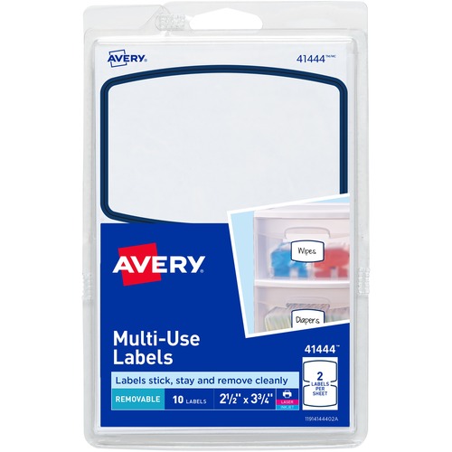 Avery® Blue Border Removable Multi-Use Labels - - HeightRemovable Adhesive - Arched Rectangle - Laser, Inkjet - White, Blue - Paper - 2 / Sheet - 5 Total Sheets - 10 Total Label(s) - 18 / Carton