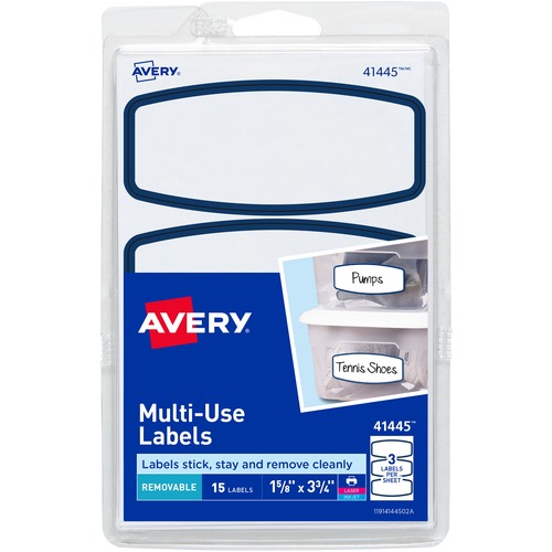 Avery® Blue Border Removable Multi-Use Labels - Removable Adhesive - Arched Rectangle - Laser, Inkjet - White, Blue - Paper - 3 / Sheet - 90 Total Sheets - 270 Total Label(s) - 18 / Carton
