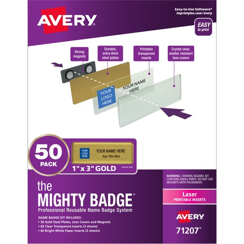 The Mighty Badge® Name Badge Kits - Plastic - Gold - 5 / Carton