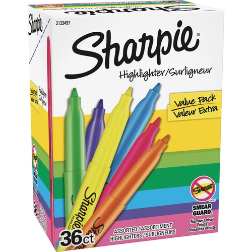Sharpie 36-Count Pocket Highlighters - Narrow Marker Point Style - Assorted - 36 / Box