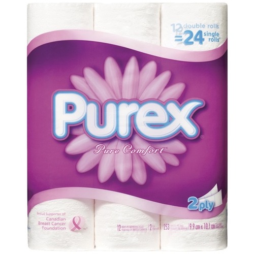 Purex Bathroom Tissue - 2 Ply - 253 Sheets/Roll - White - For Bathroom - 12 / Pack