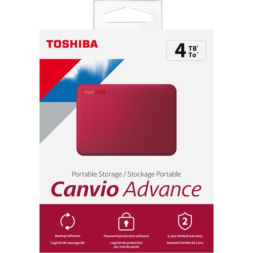 Toshiba Canvio Advance HDTCA40XR3CA 4 TB Portable Hard Drive - External - Red - MAC Device Supported - USB 3.0