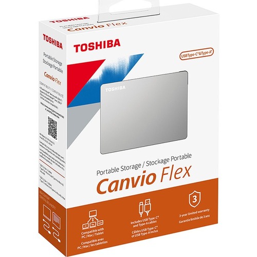 Toshiba Canvio Flex HDTX110XSCAA 1 TB Portable Hard Drive - External - Silver - Tablet Device Supported - USB 3.0
