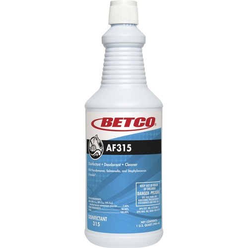 Betco AF315 Disinfectant Cleaner - Concentrate - 32 fl oz (1 quart) - Citrus Floral Scent - 1 Each - Deodorant, Detergent Resistant, pH Neutral, Long Lasting, Deodorize - Turquoise