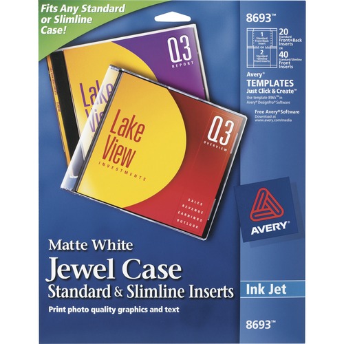 Avery® Jewel Case Insert - Matte - 5 / Carton - Print-to-the-edge - White