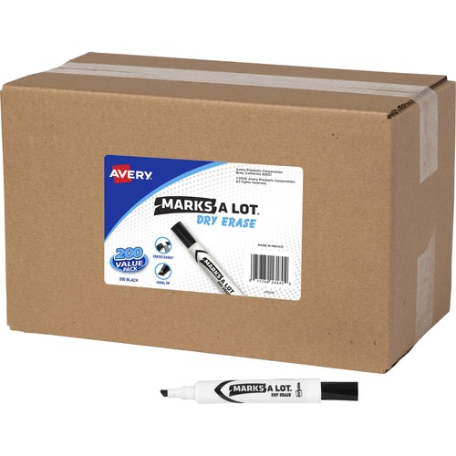 Avery® Marks-A-Lot Value Pack Dry Erase Markers - Chisel Marker Point Style - Black - 200 / Carton